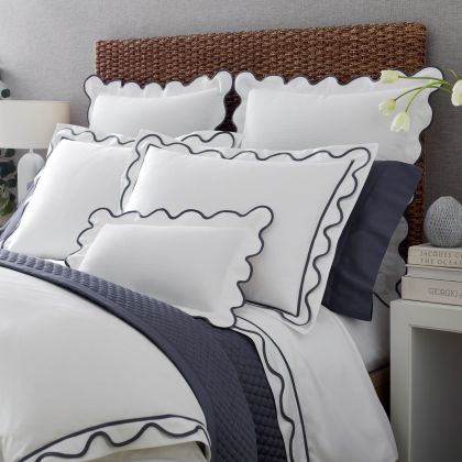 Navy Blue Grey Stripes Monogram Lumbar Pillow
